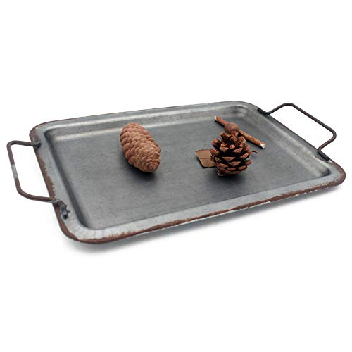 Funerom Distressed Galvanized Metal Decorative Serving Tray with Handles Rectangle 13×9 inchs