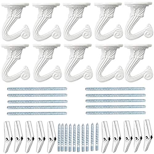 LIFEUNITE 10 Sets Metal Ceiling Hooks, White Heavy Duty Ceiling Hanging Hooks for Plant, Basket and Canopy