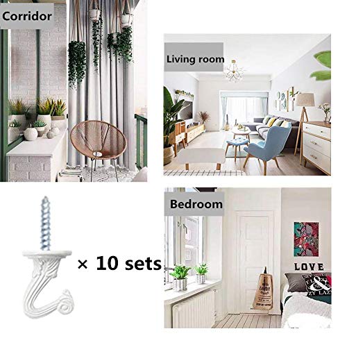 LIFEUNITE 10 Sets Metal Ceiling Hooks, White Heavy Duty Ceiling Hanging Hooks for Plant, Basket and Canopy