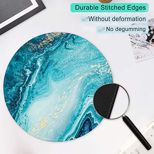 ITNRSIIET [20% Larger Mouse Pad with Stitched Edge Premium-Textured Mouse Mat Waterproof Non-Slip Rubber Base Round Mousepad for Laptop Computer PC Office 8.7×8.7×0.12 inches Blue Marble Gold