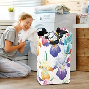 Nander Purple Iris Flower Laundry Hamper Oxford Cloth Fabric Laundry Basket Collapsible Storage Bin with Aluminum Circle Handles, Waterproof Inner