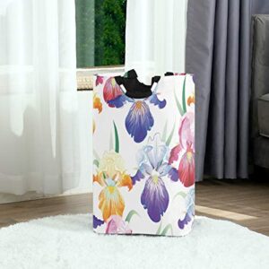 Nander Purple Iris Flower Laundry Hamper Oxford Cloth Fabric Laundry Basket Collapsible Storage Bin with Aluminum Circle Handles, Waterproof Inner