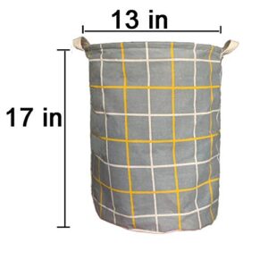 JinQiTian 2 Packs Thickened Laundry Hampers with Durable Handles, Drawstring Waterproof Round Cotton Linen, Freestanding Collapsible Storage Laundry Basket for Toy Clothing Collection 17”13”