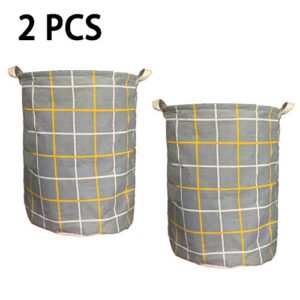 JinQiTian 2 Packs Thickened Laundry Hampers with Durable Handles, Drawstring Waterproof Round Cotton Linen, Freestanding Collapsible Storage Laundry Basket for Toy Clothing Collection 17”13”