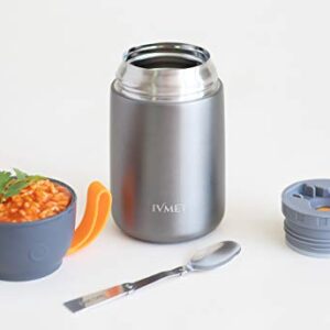 IVMET 3-Piece Lunch Bag Kit Insulated Bento Lunch Box Food Jar Vacuum Stainless Steel thermos with Spoon Leak Proof Hot Cold for Kids Adults School Office Picnic Travel Outdoors (Grey, 24 oz / 730 ml)