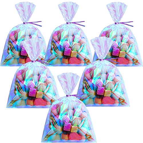 120 Pieces Iridescent Cellophane Bag Cellophane Treat Bags Iridescent Party Favor Bag Holographic Cellophane Bag with 200 Pieces Twist Ties for Party Wedding Birthday