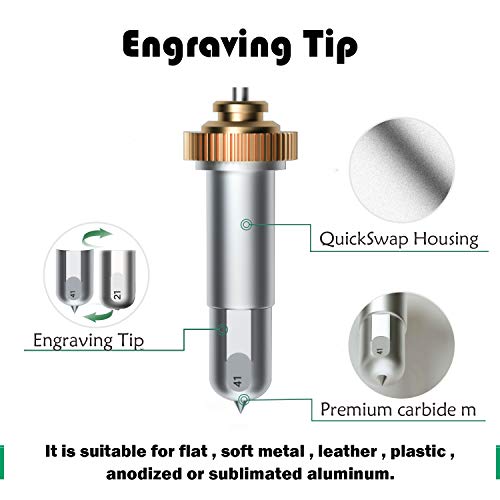 Engraving Tip and QuickSwap Housing for Maker Cutting Machines-Perfect for Flat, Soft Metals, Leather, Acrylic, Plastic, Anodized or Sublimated Aluminum and More