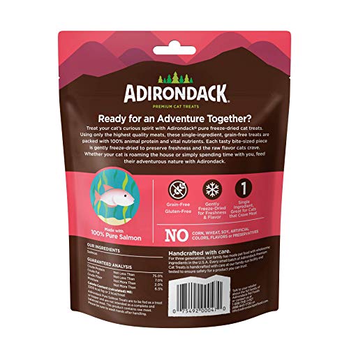 Adirondack Grain Free Cat Treats Made in USA Only (Single Ingredient Freeze Dried Cat Treats), Pure Salmon, 0.7 oz. Resealable Bag