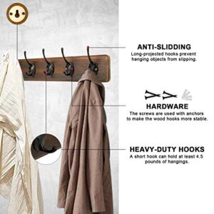 PHINGEER Rustic Wall Mounted Coat Hook Rack Heavy Duty Wodden Entryway Hanging Coat Rack with 5 Decorative Hooks for Entryway Mudroom Kitchen Bathroom Living Room Foyer Hallway (brown-1pack, 5 Hooks)