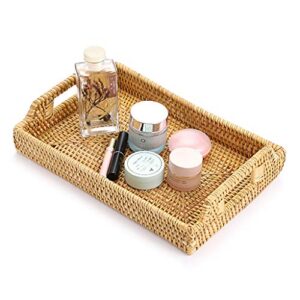 Hipiwe Rattan Serving Tray with Handles - Hand-Woven Decorative Tray for Storage Breakfast, Drinks, Snack,Rectangular Basket Organizer Tray for Coffee Table, Home Decor (Small)