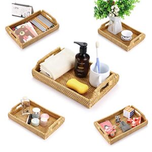 Hipiwe Rattan Serving Tray with Handles - Hand-Woven Decorative Tray for Storage Breakfast, Drinks, Snack,Rectangular Basket Organizer Tray for Coffee Table, Home Decor (Small)