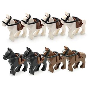 sprite world action war horse animals building blocks toy 8pcs/set with saddles and reins for battleground zoon farm model educational toys compatible major block
