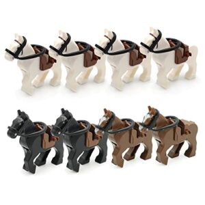 SPRITE WORLD Action War Horse Animals Building Blocks Toy 8pcs/Set with Saddles and Reins for Battleground Zoon Farm Model Educational Toys Compatible Major Block