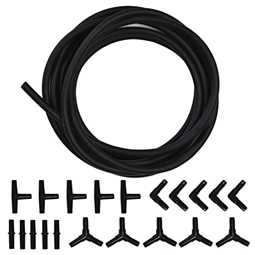 ALEGI Aquarium 3/16 inch Air Tubing 25 Feet with 40 Connections for Fish Tank, Terrariums and Hydroponics (25FT + 40Connections Black)