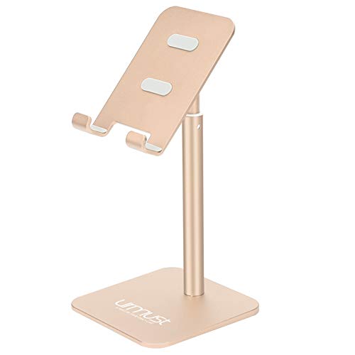 Urmust Cell Phone Stand Height Angle Adjustable Phone Stand for Desk Phone Holder for Office Compatible with iPhone 14 13 12 11 Pro Max X Xr 8 Plus 7 6 (Gold)