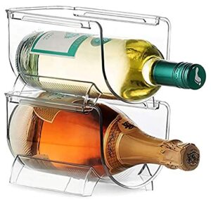 modular plastic free-standing water bottle and wine rack storage organizer for kitchen countertops, pantry, refrigerator ,ideal storage for wine, soda, pop and beer - stackable, 2 pack - clear