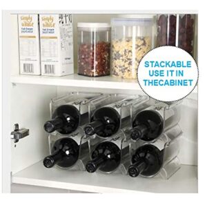 Modular Plastic Free-Standing Water Bottle and Wine Rack Storage Organizer for Kitchen Countertops, Pantry, Refrigerator ,Ideal Storage for Wine, Soda, Pop and Beer - Stackable, 2 Pack - Clear