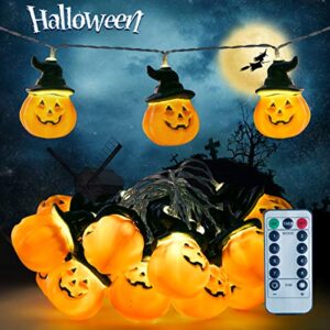 christmas pumpkin string lights, led waterproof pumpkin lights with remote, holiday lights for outdoor decor, 2m 20led string light with 8-modes for halloween party indoor outdoor decorations