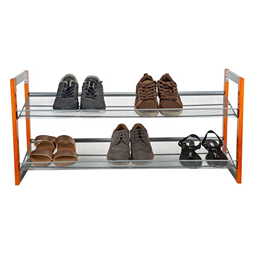 Organize It All Stackable Shoe Storage Rack | Dimensions: 12.75 x 35.25 x 33.46 inches | 4 Shelves | Holds 16 Pairs | Freestanding | Space Saver | Durable | Home Organization | Grey