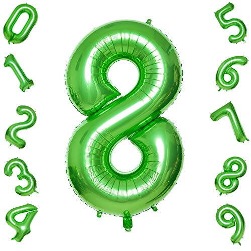 Green 8 Balloons,40 Inch Birthday Foil Balloon Party Decorations Supplies Helium Mylar Digital Balloons (Green Number 8)