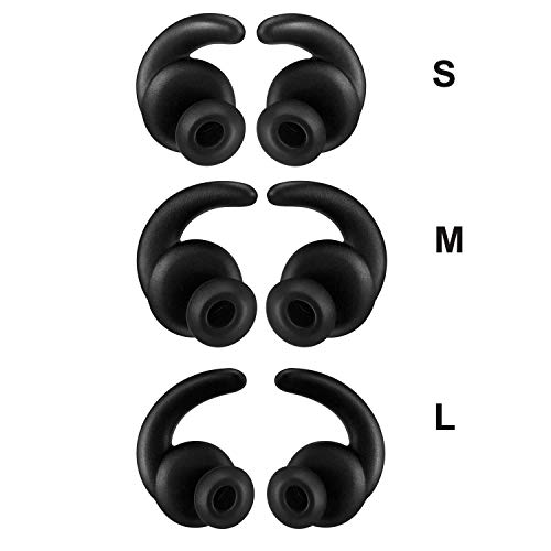 3 Pairs (S/M/L) Replacement Anti-Slip Silicone Eartips Earbuds Ear Tips Buds Eargels Compatible for Synchros Reflect BT Sports Wireless in-Ear Earphones (Black)