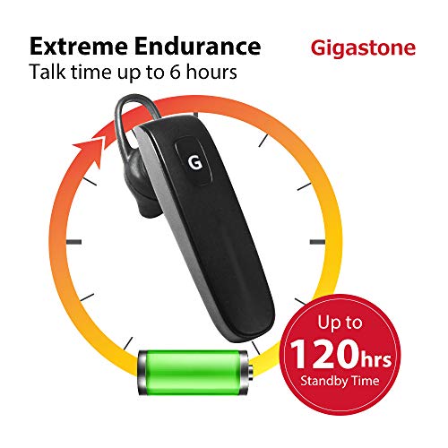 Gigastone D1 Bluetooth Earpiece, Wireless Handsfree Headset with Microphone, 6-8 Hrs Driving Single Ear Bluetooth Headset, Noise Canceling Mic, Compatible with iPhone Android