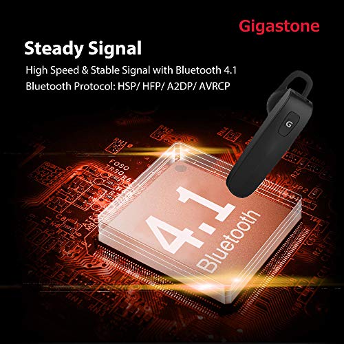 Gigastone D1 Bluetooth Earpiece, Wireless Handsfree Headset with Microphone, 6-8 Hrs Driving Single Ear Bluetooth Headset, Noise Canceling Mic, Compatible with iPhone Android