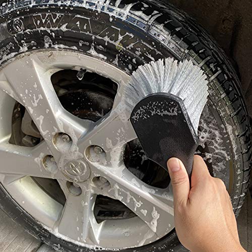 LUCKLYJONE Wheel & Tire Brush for Car Rim, Soft Bristle Car Wash Brush, Cleans Tires & Releases Dirt and Road Grime, Short Handle for Easy Scrubbing Black