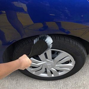 LUCKLYJONE Wheel & Tire Brush for Car Rim, Soft Bristle Car Wash Brush, Cleans Tires & Releases Dirt and Road Grime, Short Handle for Easy Scrubbing Black