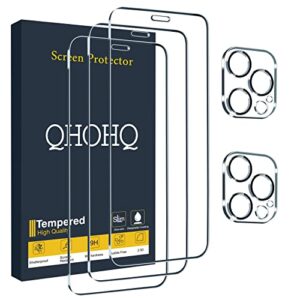 qhohq 3 pack screen protector for iphone 12 pro 6.1 inch with 2 pack tempered glass camera lens protector, ultra hd, 9h hardness, scratch resistant, easy install - case friendly
