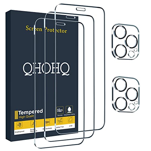 QHOHQ 3 Pack Screen Protector for iPhone 12 Pro 6.1 Inch with 2 Pack Tempered Glass Camera Lens Protector, Ultra HD, 9H Hardness, Scratch Resistant, Easy Install - case Friendly