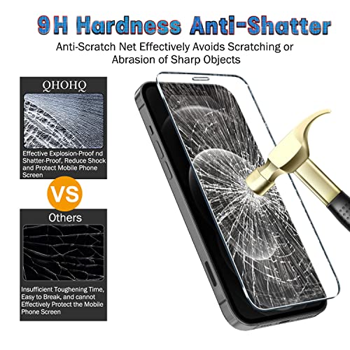 QHOHQ 3 Pack Screen Protector for iPhone 12 Pro 6.1 Inch with 2 Pack Tempered Glass Camera Lens Protector, Ultra HD, 9H Hardness, Scratch Resistant, Easy Install - case Friendly