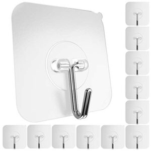 gluit adhesive hooks for hanging heavy duty wall hooks 22 lbs self adhesive sticky hooks waterproof transparent hooks for keys garage outdoor office workshop door sticky hook 12 pack