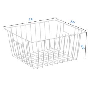 Freezer Organizer Bin, Kitchen Metal Wire Storage Basket, Pantry Cupboard Household Container Divider with Handles, Bathroom, Closet, Bedroom, Office, Rustproof - White（4）