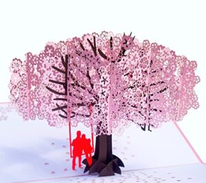 s-love-craft pop up anniversary card (6 x 8 in size - cherry blossom swing couple).