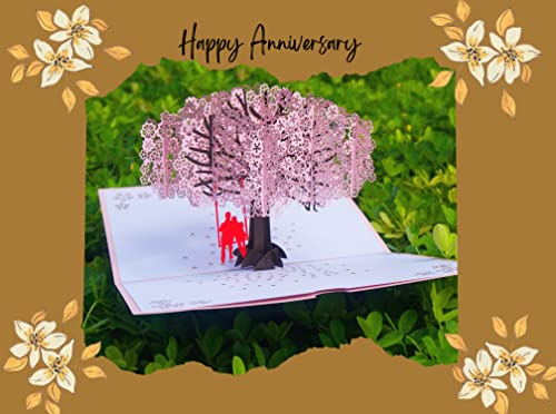S-LOVE-CRAFT Pop Up Anniversary Card (6 x 8 In Size - Cherry Blossom Swing Couple).