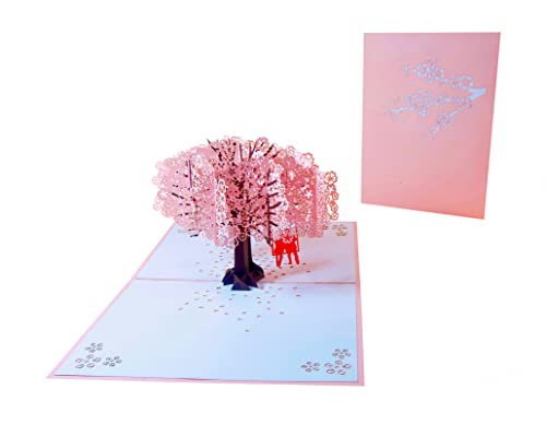 S-LOVE-CRAFT Pop Up Anniversary Card (6 x 8 In Size - Cherry Blossom Swing Couple).