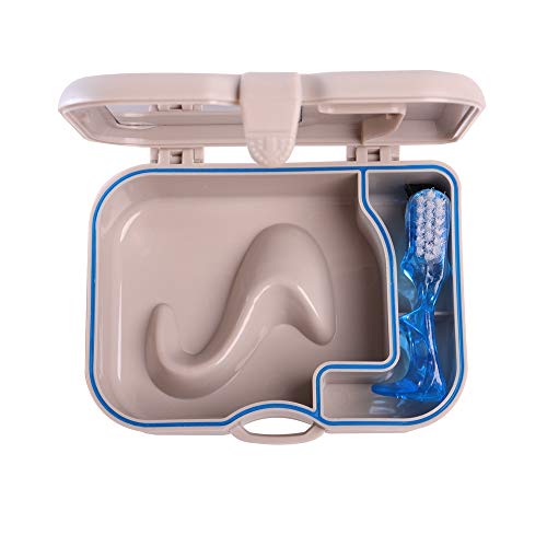 Denture Box Case Bath Container and Brush with Mirror False Teeth Storage Box for Travel Daily Denture Care