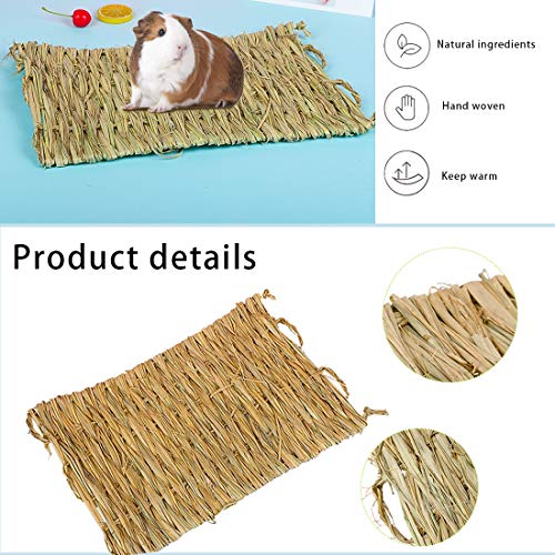 PINVNBY 6 Pack Rabbit Grass Mat, Bunny Natural Straw Woven Bed, Small Animal Cages Hay Nest Sleeping, Chewing, Nesting and Toys for Guinea Pig Hamster and Rat Bed Mat