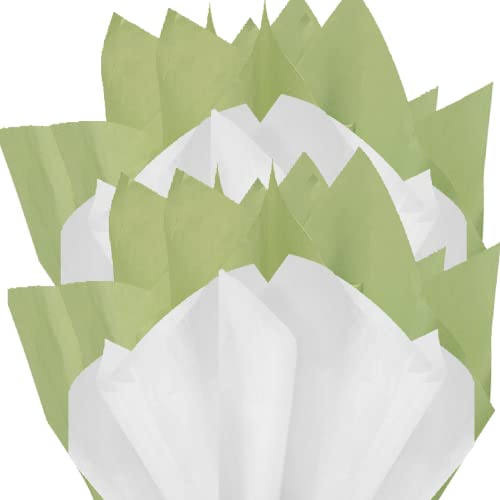 Sage Green and White Gift Wrap Pom Pom Tissue Paper Mix with 12 To From Gift Tags
