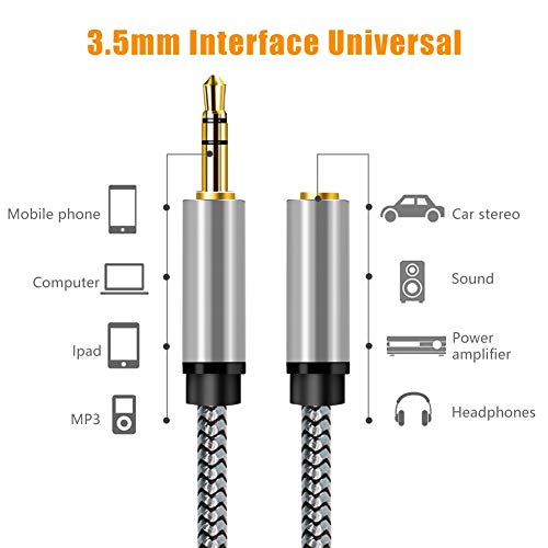 Headphone Extension Cable,3.5mm Male to Female Extension Stereo Audio Extension Cable Adapter Gold Plated Nylon Braided Cord Compatible for iPhone, iPad, Smartphones, Tablets (9.8ft/3m)