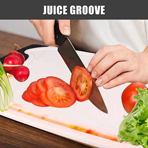 Cutting Boards for Kitchen, Plastic Chopping Board Set of 4 with Non-Slip Feet and Deep Drip Juice Groove, Easy Grip Handle, Dishwasher Safe, BPA Free, Non-porous