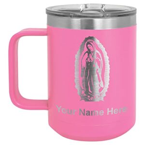 lasergram 15oz vacuum insulated coffee mug, virgen de guadalupe, personalized engraving included (pink)
