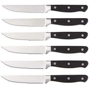 Amazon Basics Premium 8-Piece Kitchen Steak Knife Set, Black & Stainless Steel Dinner Spoons with Round Edge, Pack of 12