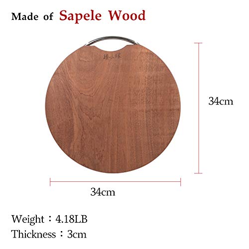 ZhenSanHuan Natural Wood Cutting Board, whole piece of Willow/Sapele wood, no glue, no painting, chopping block (Sapele, 34CM/13.4inches)