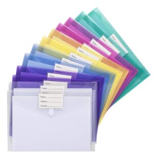 Sooez 24 Pack Plastic Envelopes Poly Envelopes, Clear Document Folders US Letter A4 Size File Envelopes with Label Pocket for Home Work Office Organization, Assorted Color