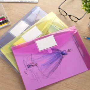 Sooez 24 Pack Plastic Envelopes Poly Envelopes, Clear Document Folders US Letter A4 Size File Envelopes with Label Pocket for Home Work Office Organization, Assorted Color