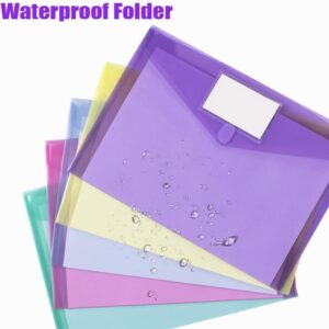 Sooez 24 Pack Plastic Envelopes Poly Envelopes, Clear Document Folders US Letter A4 Size File Envelopes with Label Pocket for Home Work Office Organization, Assorted Color