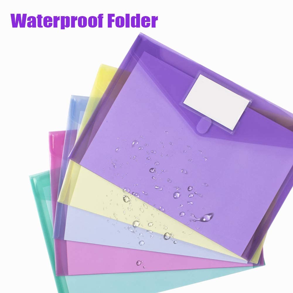 Sooez 24 Pack Plastic Envelopes Poly Envelopes, Clear Document Folders US Letter A4 Size File Envelopes with Label Pocket for Home Work Office Organization, Assorted Color