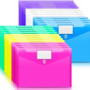 Sooez 24 Pack Plastic Envelopes Poly Envelopes, Clear Document Folders US Letter A4 Size File Envelopes with Label Pocket for Home Work Office Organization, Assorted Color